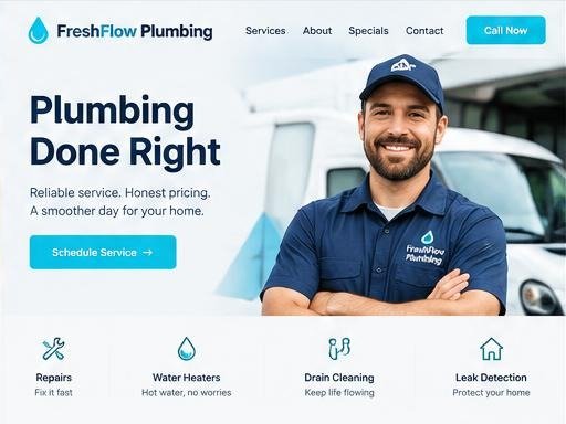 FreshFlow Plumbing website design concept for a local service business
