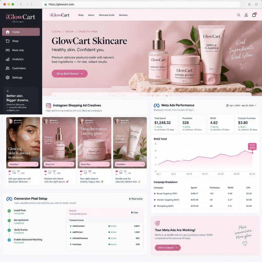 GlowCart Skincare website design concept for a e-commerce brand business