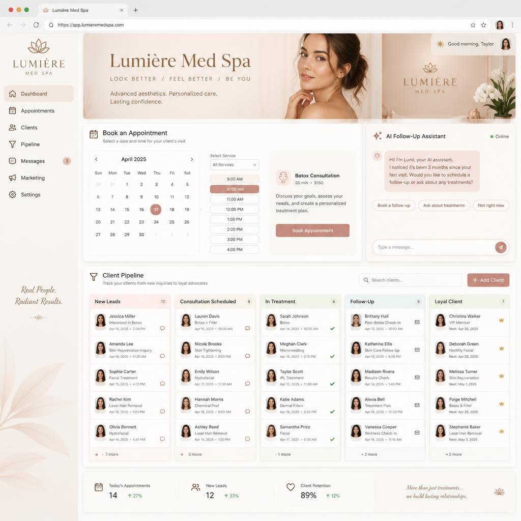 Lumière Med Spa website design concept for a med spa business