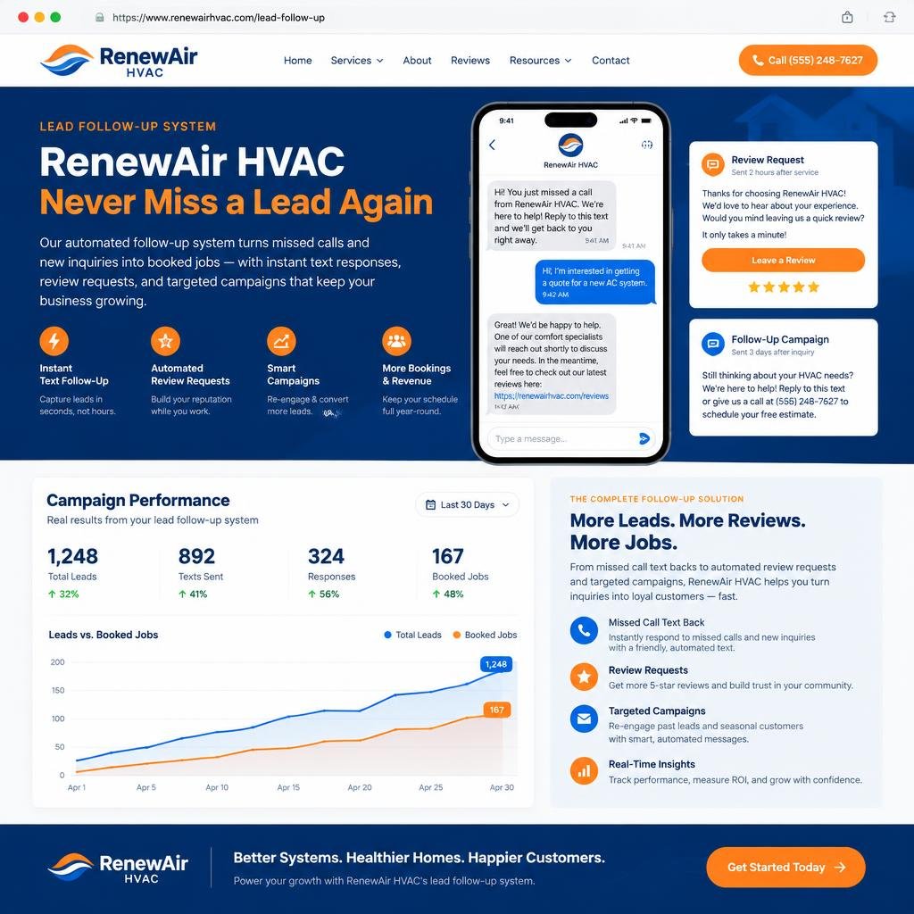 RenewAir HVAC website design concept for a home services business