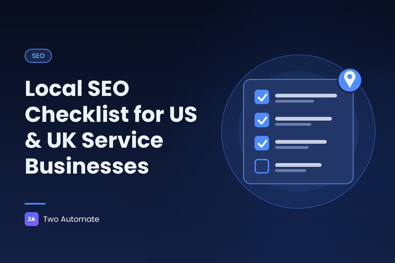Cover graphic of a checklist with a map pin for a local SEO checklist for US and UK service businesses